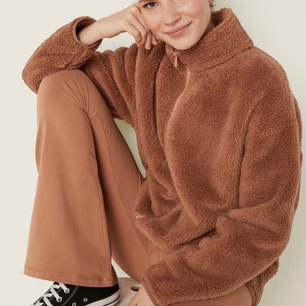 VS PINK Teddy Full Zip Jacket size XS in brown